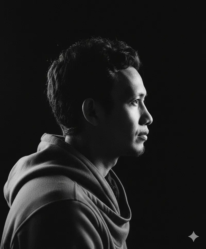 Monochrome side-profile shot