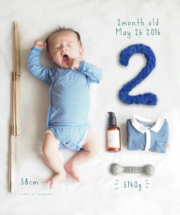 Overhead shot of a 2-month-old baby